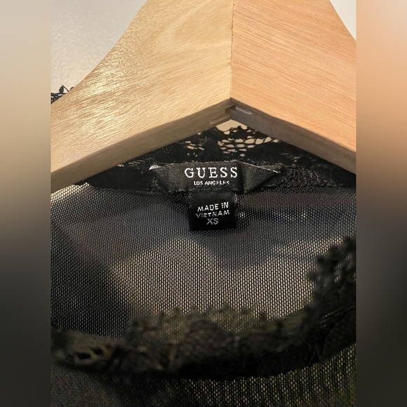 Guess Black Lace Mock Neck Sheer Bodysuit - Picture 2 of 3